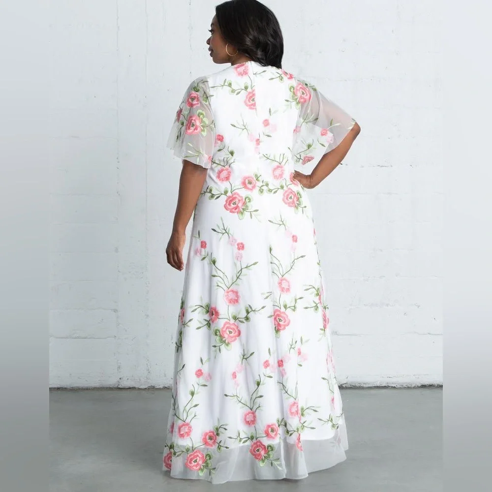 Kiyonna Floral V-Neck Wedding Dress - Picture 2 of 16